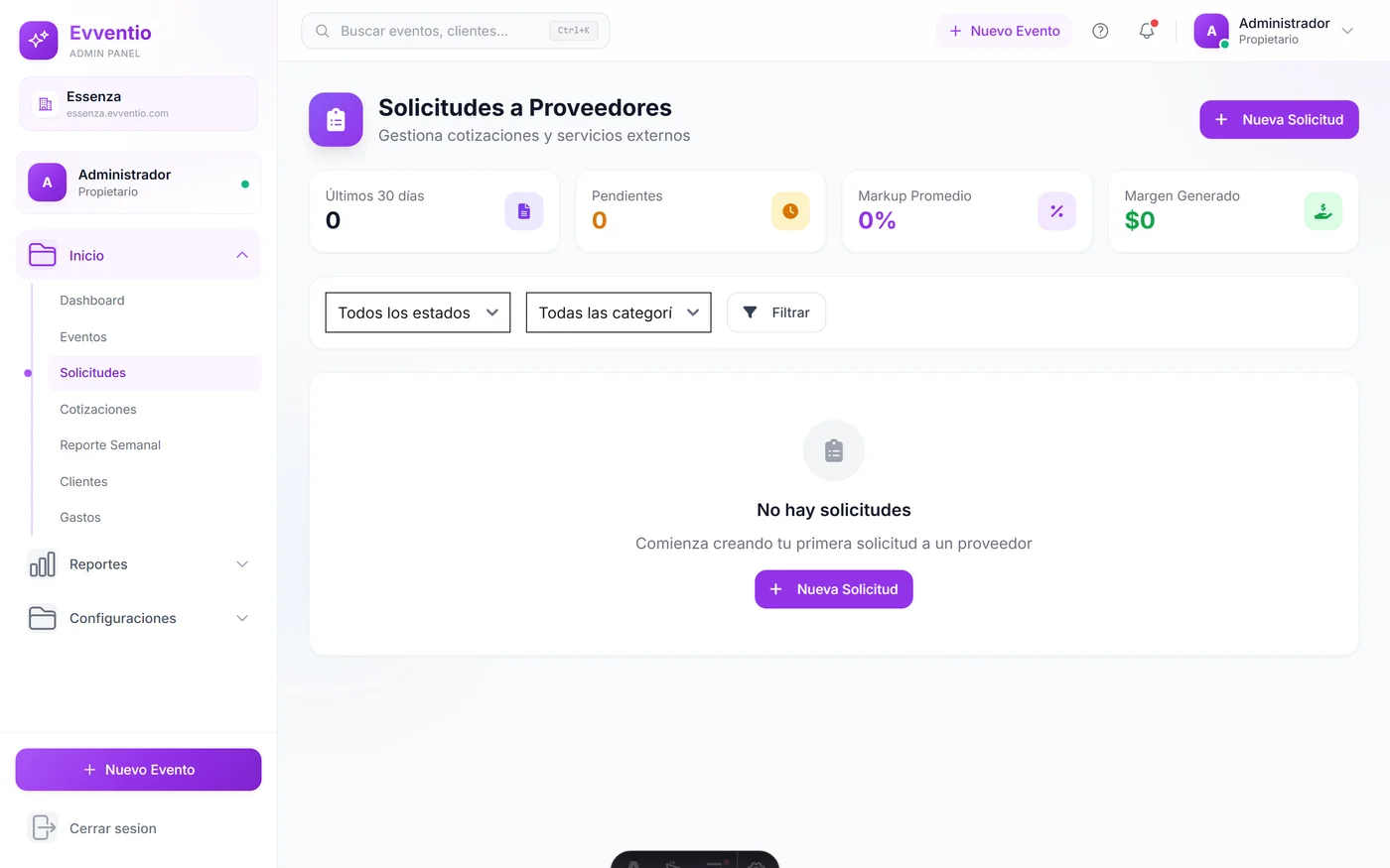 Sistema de solicitudes a proveedores
